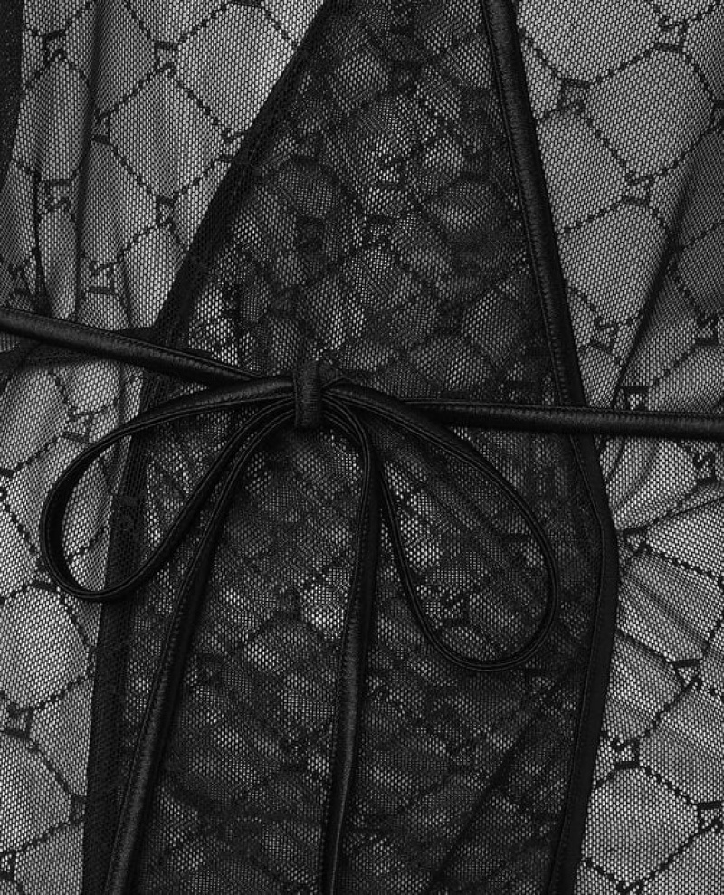 Ropa De Dormir La Senza Logo Mesh Robe Mujer Negras | cE83Q3qz