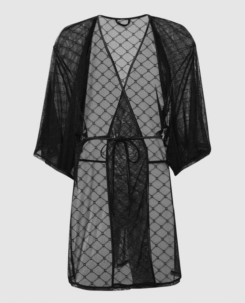 Ropa De Dormir La Senza Logo Mesh Robe Mujer Negras | cE83Q3qz